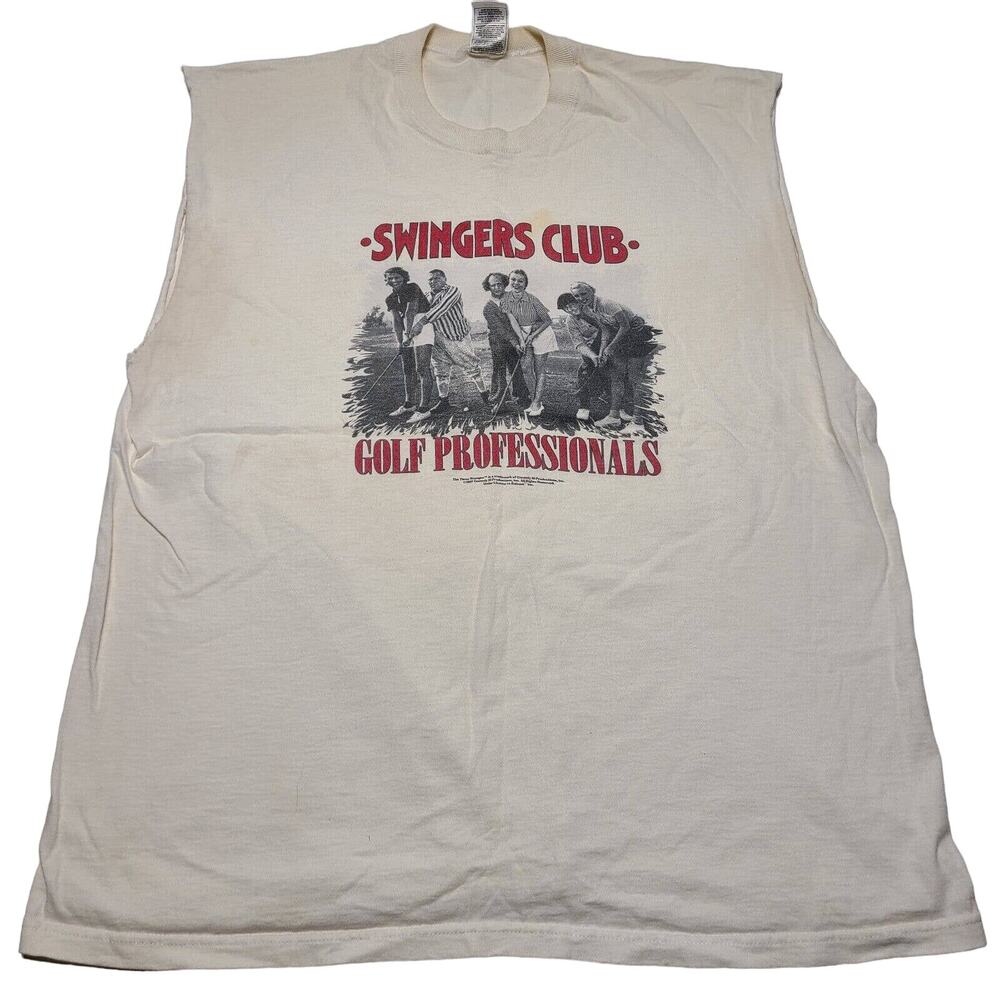 Vintage Three Stooges Shirt Swingers Club Golf Professionals White Men's XL 1997
